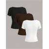 image:imageSOLY HUX Womens 3 Piece Square Neck T Shirts Summer Short Sleeve Fitted Dressy Casual TopsMulticolor Brown