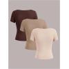 image:imageSOLY HUX Womens 3 Piece Square Neck T Shirts Summer Short Sleeve Fitted Dressy Casual TopsMulticoloured Brown