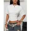 image:imageSOLY HUX Womens Cinched Waist Tops Drop Shoulder Short Sleeve Ruched Crewneck Summer T ShirtPlain White
