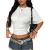 image:imageSOLY HUX Womens Cinched Waist Tops Drop Shoulder Short Sleeve Ruched Crewneck Summer T ShirtPlain White