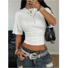 image:imageSOLY HUX Womens Cinched Waist Tops Drop Shoulder Short Sleeve Ruched Crewneck Summer T ShirtPlain White