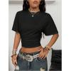 image:imageSOLY HUX Womens Cinched Waist Tops Drop Shoulder Short Sleeve Ruched Crewneck Summer T ShirtPure Black