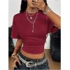image:imageSOLY HUX Womens Cinched Waist Tops Drop Shoulder Short Sleeve Ruched Crewneck Summer T ShirtPure Burgundy