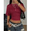 image:imageSOLY HUX Womens Cinched Waist Tops Drop Shoulder Short Sleeve Ruched Crewneck Summer T ShirtPure Burgundy