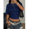 image:imageSOLY HUX Womens Cinched Waist Tops Drop Shoulder Short Sleeve Ruched Crewneck Summer T ShirtPure Dark Blue