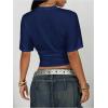 image:imageSOLY HUX Womens Cinched Waist Tops Drop Shoulder Short Sleeve Ruched Crewneck Summer T ShirtPure Dark Blue