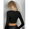 image:imageSOLY HUX Womens Cut Out Crop Tops Y2k Criss Cross Long Sleeve Asymmetrical Party Club T ShirtsPlain Black
