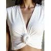 image:imageSOLY HUX Womens Deep V Neck Cap Sleeve T Shirt Knot Front Casual Summer TopsSolid White
