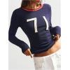 image:imageSOLY HUX Womens Number Graphic Tees Long Sleeve Crew Neck Ribbed Knit Tops Fitted T Shirt Fall ClothesDark Blue