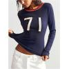 image:imageSOLY HUX Womens Number Graphic Tees Long Sleeve Crew Neck Ribbed Knit Tops Fitted T Shirt Fall ClothesDark Blue