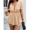 image:imageSOLY HUX Womens Plus Size Deep V Neck Twist Front T Shirts Short Sleeve Summer Tunic Tops Ruffle Flowy TeesPure Beige