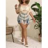 image:imageSOLY HUX Womens Plus Size Hollow Out Fringe Hem T Shirts Short Sleeve Knitted Crochet TopsPlain Apricot