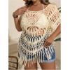 image:imageSOLY HUX Womens Plus Size Hollow Out Fringe Hem T Shirts Short Sleeve Knitted Crochet TopsPlain Apricot