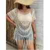 image:imageSOLY HUX Womens Plus Size Hollow Out Fringe Hem T Shirts Short Sleeve Knitted Crochet TopsPlain Beige