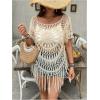 image:imageSOLY HUX Womens Plus Size Hollow Out Fringe Hem T Shirts Short Sleeve Knitted Crochet TopsPlain Beige