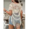image:imageSOLY HUX Womens Plus Size Hollow Out Fringe Hem T Shirts Short Sleeve Knitted Crochet TopsPlain Beige
