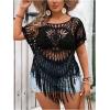 image:imageSOLY HUX Womens Plus Size Hollow Out Fringe Hem T Shirts Short Sleeve Knitted Crochet TopsPlain Black