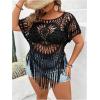 image:imageSOLY HUX Womens Plus Size Hollow Out Fringe Hem T Shirts Short Sleeve Knitted Crochet TopsPlain Black