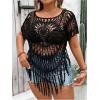 image:imageSOLY HUX Womens Plus Size Hollow Out Fringe Hem T Shirts Short Sleeve Knitted Crochet TopsPlain Black