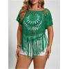 image:imageSOLY HUX Womens Plus Size Hollow Out Fringe Hem T Shirts Short Sleeve Knitted Crochet TopsPlain Green