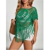 image:imageSOLY HUX Womens Plus Size Hollow Out Fringe Hem T Shirts Short Sleeve Knitted Crochet TopsPlain Green
