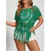 image:imageSOLY HUX Womens Plus Size Hollow Out Fringe Hem T Shirts Short Sleeve Knitted Crochet TopsPlain Green