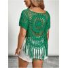 image:imageSOLY HUX Womens Plus Size Hollow Out Fringe Hem T Shirts Short Sleeve Knitted Crochet TopsPlain Green