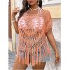 image:imageSOLY HUX Womens Plus Size Hollow Out Fringe Hem T Shirts Short Sleeve Knitted Crochet TopsPlain Pink