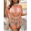 image:imageSOLY HUX Womens Plus Size Hollow Out Fringe Hem T Shirts Short Sleeve Knitted Crochet TopsPlain Pink