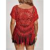 image:imageSOLY HUX Womens Plus Size Hollow Out Fringe Hem T Shirts Short Sleeve Knitted Crochet TopsPlain Red