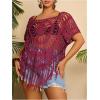 image:imageSOLY HUX Womens Plus Size Hollow Out Fringe Hem T Shirts Short Sleeve Knitted Crochet TopsPlain Rose Red