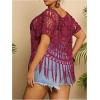 image:imageSOLY HUX Womens Plus Size Hollow Out Fringe Hem T Shirts Short Sleeve Knitted Crochet TopsPlain Rose Red