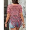image:imageSOLY HUX Womens Plus Size Hollow Out Fringe Hem T Shirts Short Sleeve Knitted Crochet TopsPlain Watermelon Pink