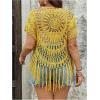 image:imageSOLY HUX Womens Plus Size Hollow Out Fringe Hem T Shirts Short Sleeve Knitted Crochet TopsPlain Yellow