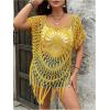 image:imageSOLY HUX Womens Plus Size Hollow Out Fringe Hem T Shirts Short Sleeve Knitted Crochet TopsPlain Yellow