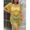 image:imageSOLY HUX Womens Plus Size Hollow Out Fringe Hem T Shirts Short Sleeve Knitted Crochet TopsPlain Yellow