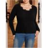 image:imageSOLY HUX Womens Plus Size Lace V Neck Long Sleeve TShirts Button Slim Fit Going Out Tee TopsPure Black