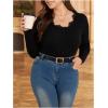 image:imageSOLY HUX Womens Plus Size Lace V Neck Long Sleeve TShirts Button Slim Fit Going Out Tee TopsPure Black