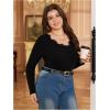 image:imageSOLY HUX Womens Plus Size Lace V Neck Long Sleeve TShirts Button Slim Fit Going Out Tee TopsPure Black
