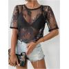 image:imageSOLY HUX Womens Sheer Mesh Crop Top Lace Short Sleeve Crew Neck See Through Tshirts Summer OutfitsBlack Sheer