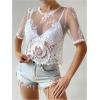 image:imageSOLY HUX Womens Sheer Mesh Crop Top Lace Short Sleeve Crew Neck See Through Tshirts Summer OutfitsWhite Sheer