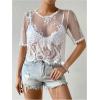 image:imageSOLY HUX Womens Sheer Mesh Crop Top Lace Short Sleeve Crew Neck See Through Tshirts Summer OutfitsWhite Sheer