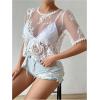image:imageSOLY HUX Womens Sheer Mesh Crop Top Lace Short Sleeve Crew Neck See Through Tshirts Summer OutfitsWhite Sheer