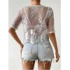 image:imageSOLY HUX Womens Sheer Mesh Crop Top Lace Short Sleeve Crew Neck See Through Tshirts Summer OutfitsWhite Sheer