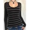 image:imageSOLY HUX Womens Striped Long Sleeve T Shirts Scoop Neck Fitted Aesthetic Tees Y2k Grunge TopBlack and Grey