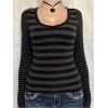 image:imageSOLY HUX Womens Striped Long Sleeve T Shirts Scoop Neck Fitted Aesthetic Tees Y2k Grunge TopBlack and Grey