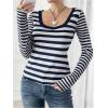 image:imageSOLY HUX Womens Striped Long Sleeve T Shirts Scoop Neck Fitted Aesthetic Tees Y2k Grunge TopBlue and White Striped