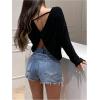 image:imageSOLY HUX Womens Twist Backless Top Cut Out Oversized Long Sleeve Going Out T ShirtsPlain Black