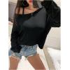 image:imageSOLY HUX Womens Twist Backless Top Cut Out Oversized Long Sleeve Going Out T ShirtsPlain Black