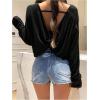 image:imageSOLY HUX Womens Twist Backless Top Cut Out Oversized Long Sleeve Going Out T ShirtsPlain Black